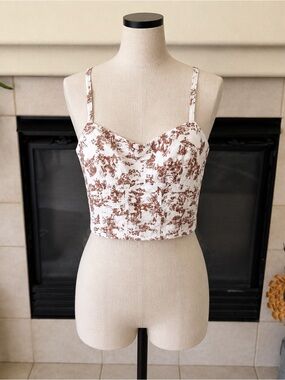 Lily Star White Cropped Cami with Brown Toile